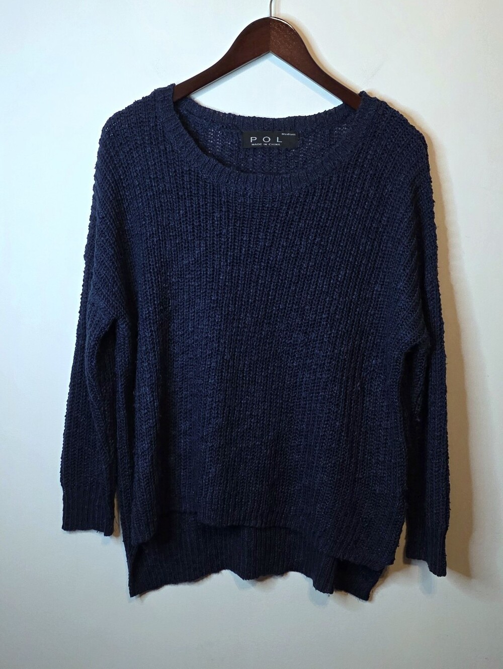 POL Blue Waffle Knit Oversized Slouchy Sweater Size Medium Navy Blue
